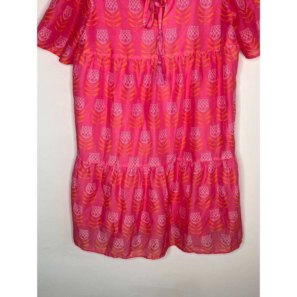 J. Marie The Maeve Short Sleeve Tie Neck Tiered Mini Sundress Pink Womens Size M - Picture 4 of 11